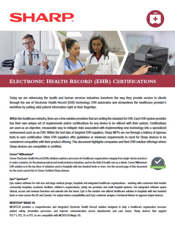 Sharp, Healthcare, Ehr, Emr, Application Compatibility, Advanced Copier Technologies